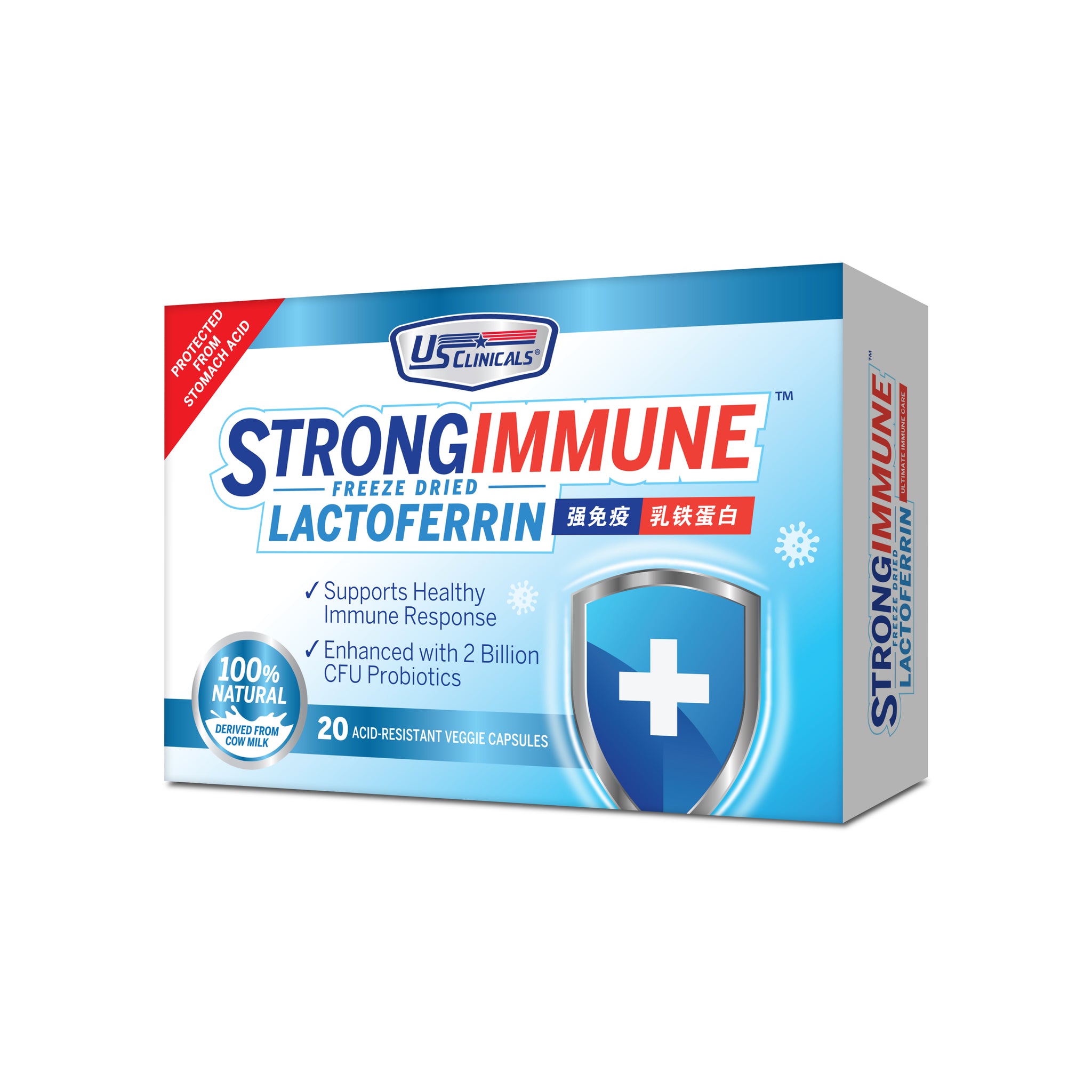 US Clinicals StrongImmune Lactoferrin helps to prevent the entry of COVID-19 as well as promotes post-COVID recovery. Our formulation contains Patented BioSculptor™ Probiotics with scientifically proven to be effective, it helps to strengthen gut health and maintain a beneficial balance of bacteria in the gut.