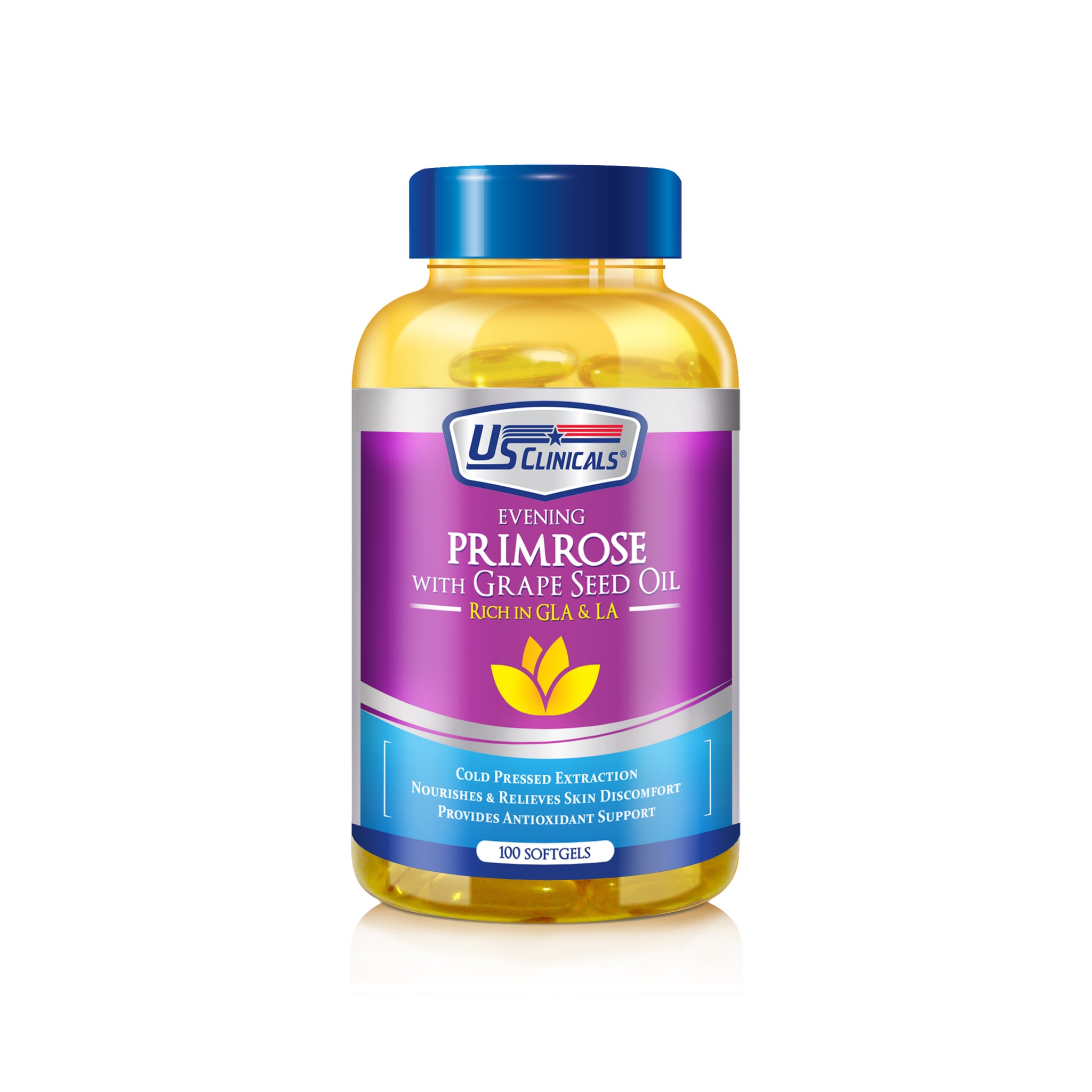 US Clinicals® Evening Primrose with Grape Seed Oil.