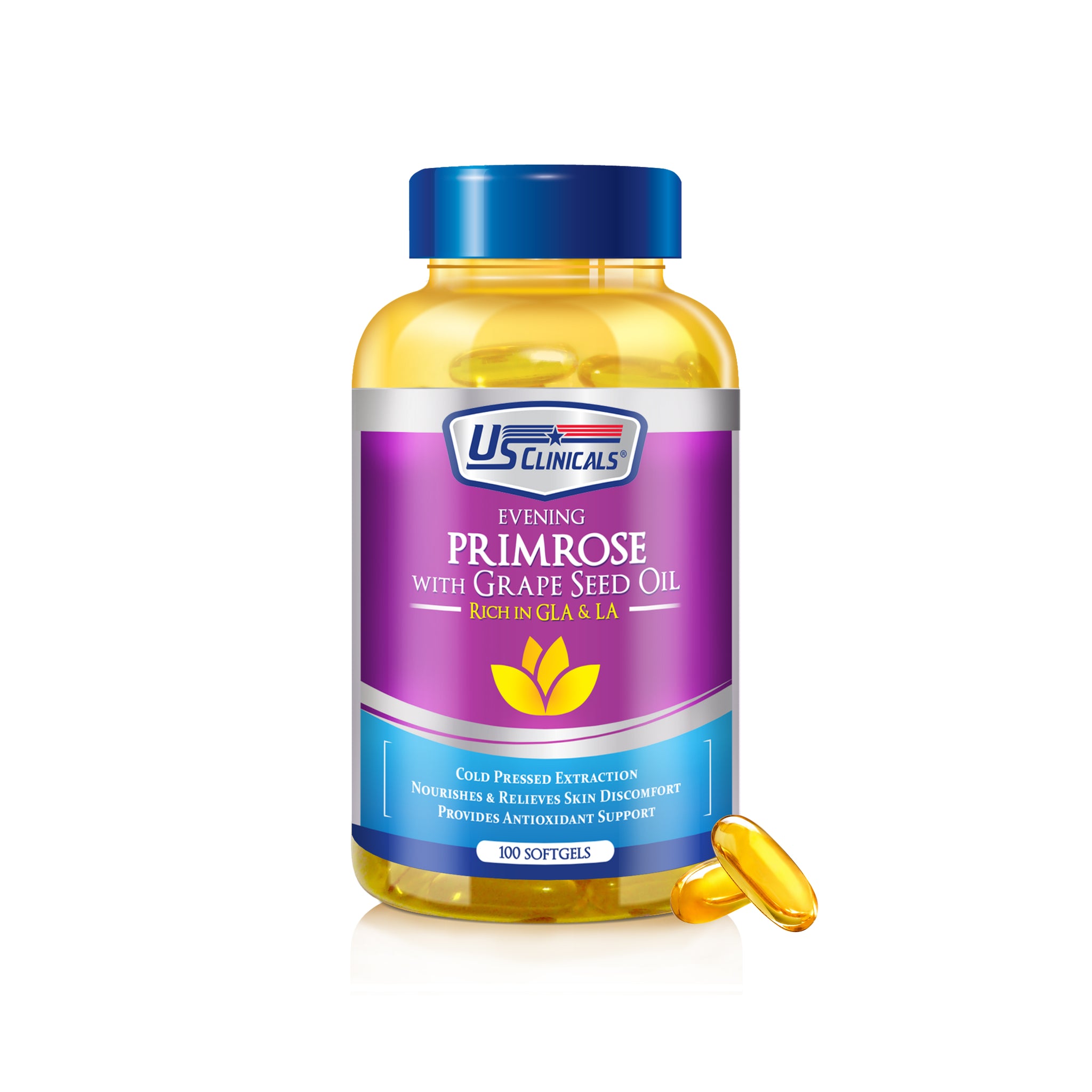 US Clinicals® Evening Primrose with Grape Seed Oil.