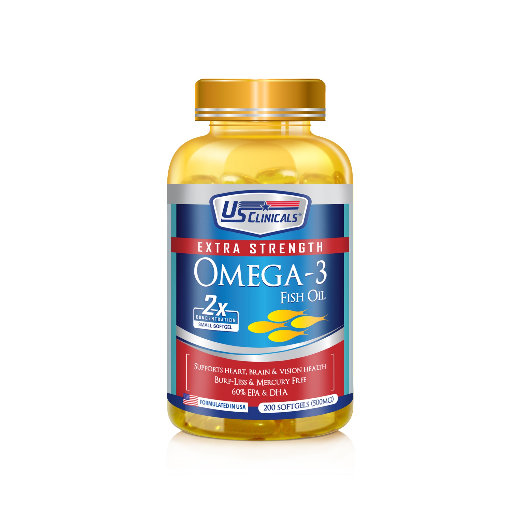 US Clinicals® Extra Strength Omega-3 Fish Oil 200s.